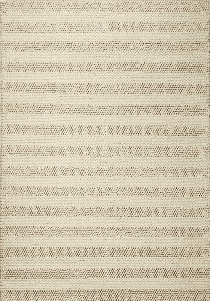 5' X 7' Ivory And White New Zealand Lambs Wool Striped Hand Woven Area Rug