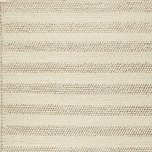 8' X 10' White Ivory Hand Woven Knobby Cornish Stripe Indoor Area Rug