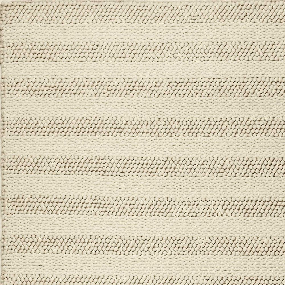 5' X 7' Ivory And White New Zealand Lambs Wool Striped Hand Woven Area Rug