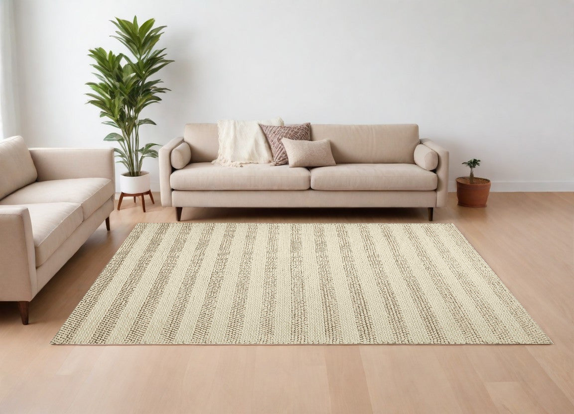 9' X 13' Wool White Area Rug