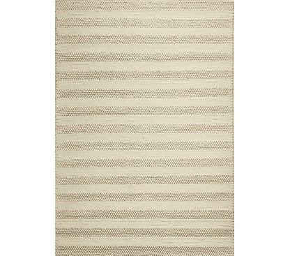 5' X 7' Ivory And White New Zealand Lambs Wool Striped Hand Woven Area Rug