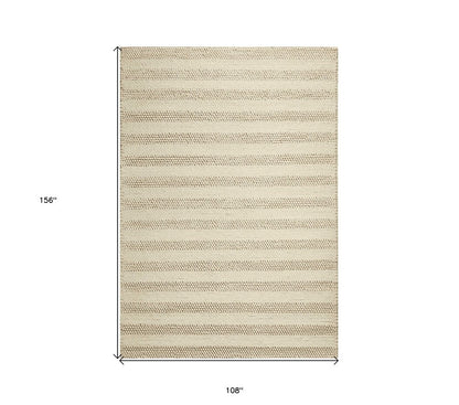 5' X 7' Ivory And White New Zealand Lambs Wool Striped Hand Woven Area Rug