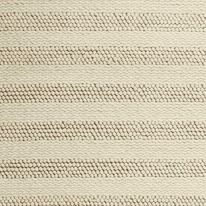 5' X 7' Ivory And White New Zealand Lambs Wool Striped Hand Woven Area Rug