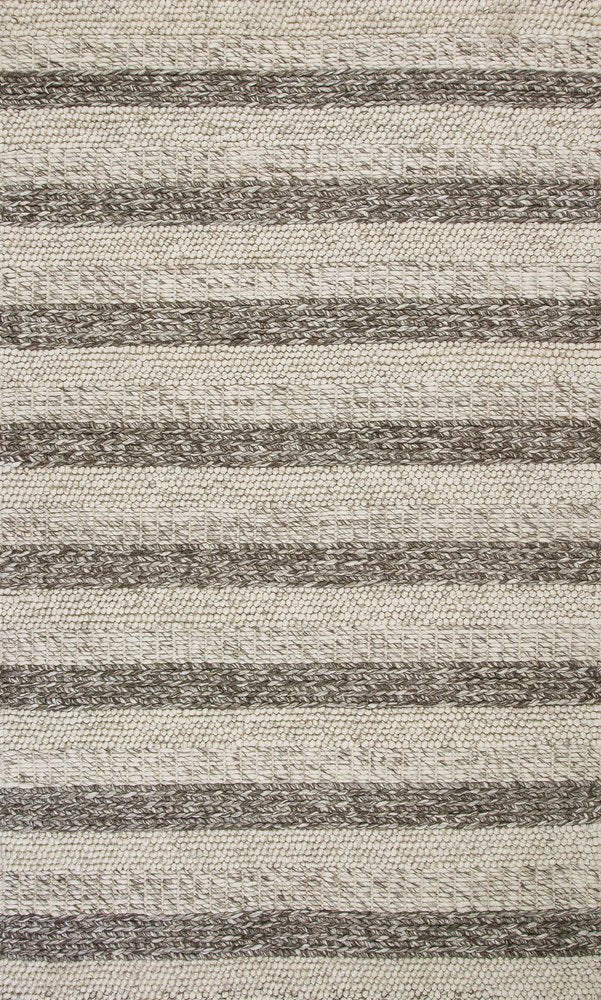 3' X 5' Brown Gray And Ivory New Zealand Lambs Wool Striped Hand Woven Area Rug