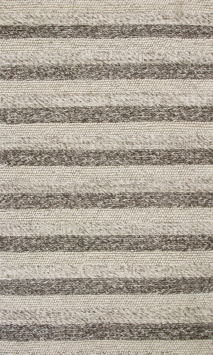 3' X 5' Brown Gray And Ivory New Zealand Lambs Wool Striped Hand Woven Area Rug