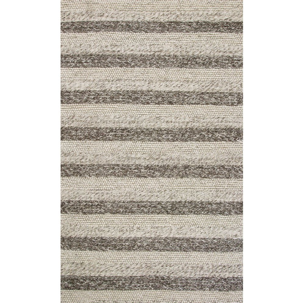 5' X 7' Brown Gray And Ivory New Zealand Lambs Wool Striped Hand Woven Area Rug