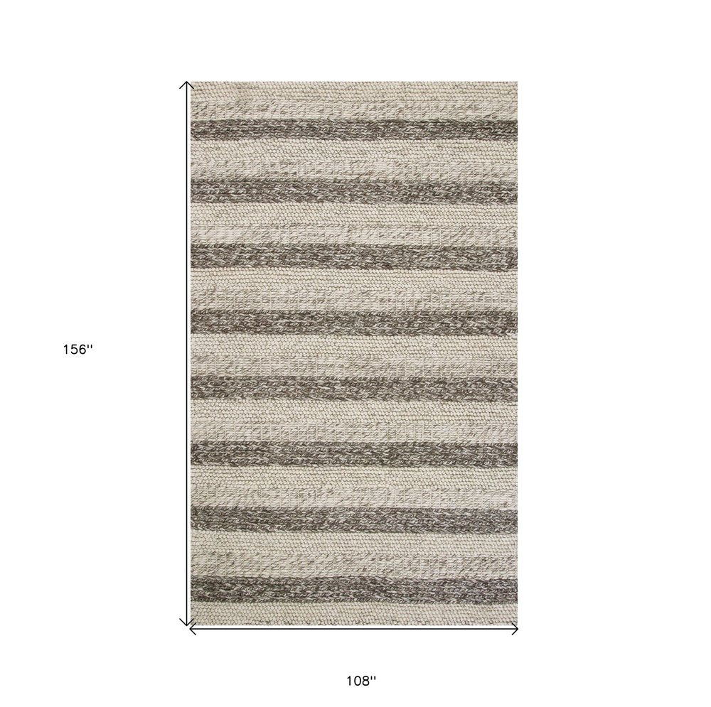 5' X 7' Brown Gray And Ivory New Zealand Lambs Wool Striped Hand Woven Area Rug