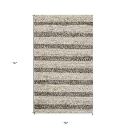 5' X 7' Brown Gray And Ivory New Zealand Lambs Wool Striped Hand Woven Area Rug