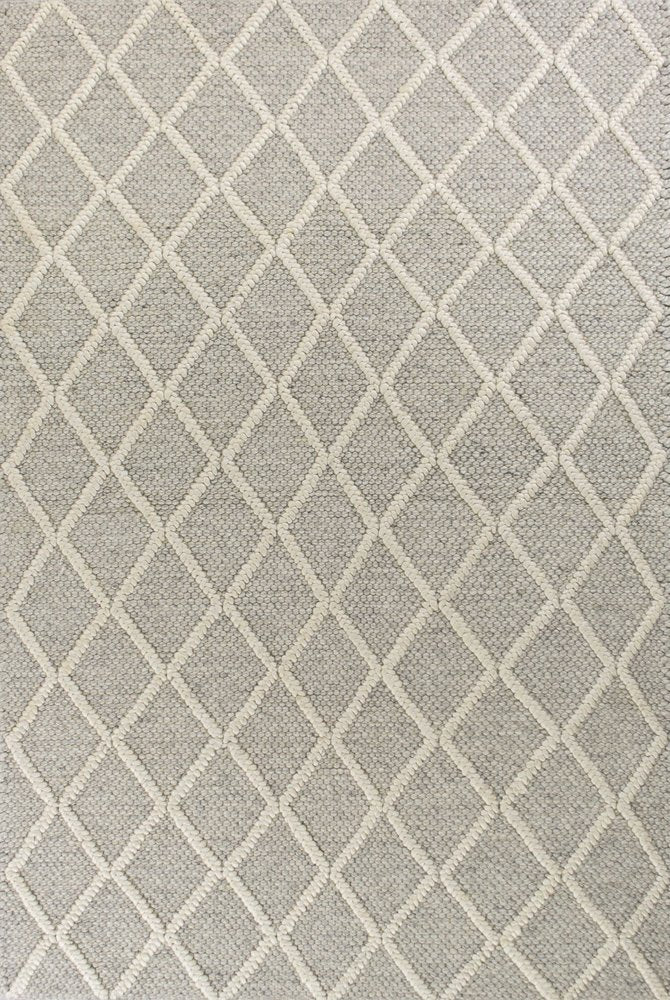 9' X 13' Gray And Ivory Wool Diamond Hand Woven Area Rug