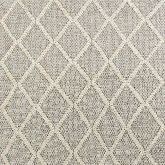 9' X 13' Gray And Ivory Wool Diamond Hand Woven Area Rug