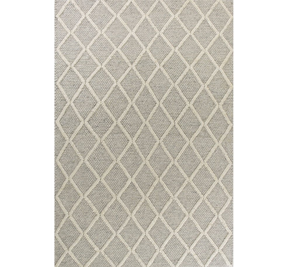 9' X 13' Gray And Ivory Wool Diamond Hand Woven Area Rug