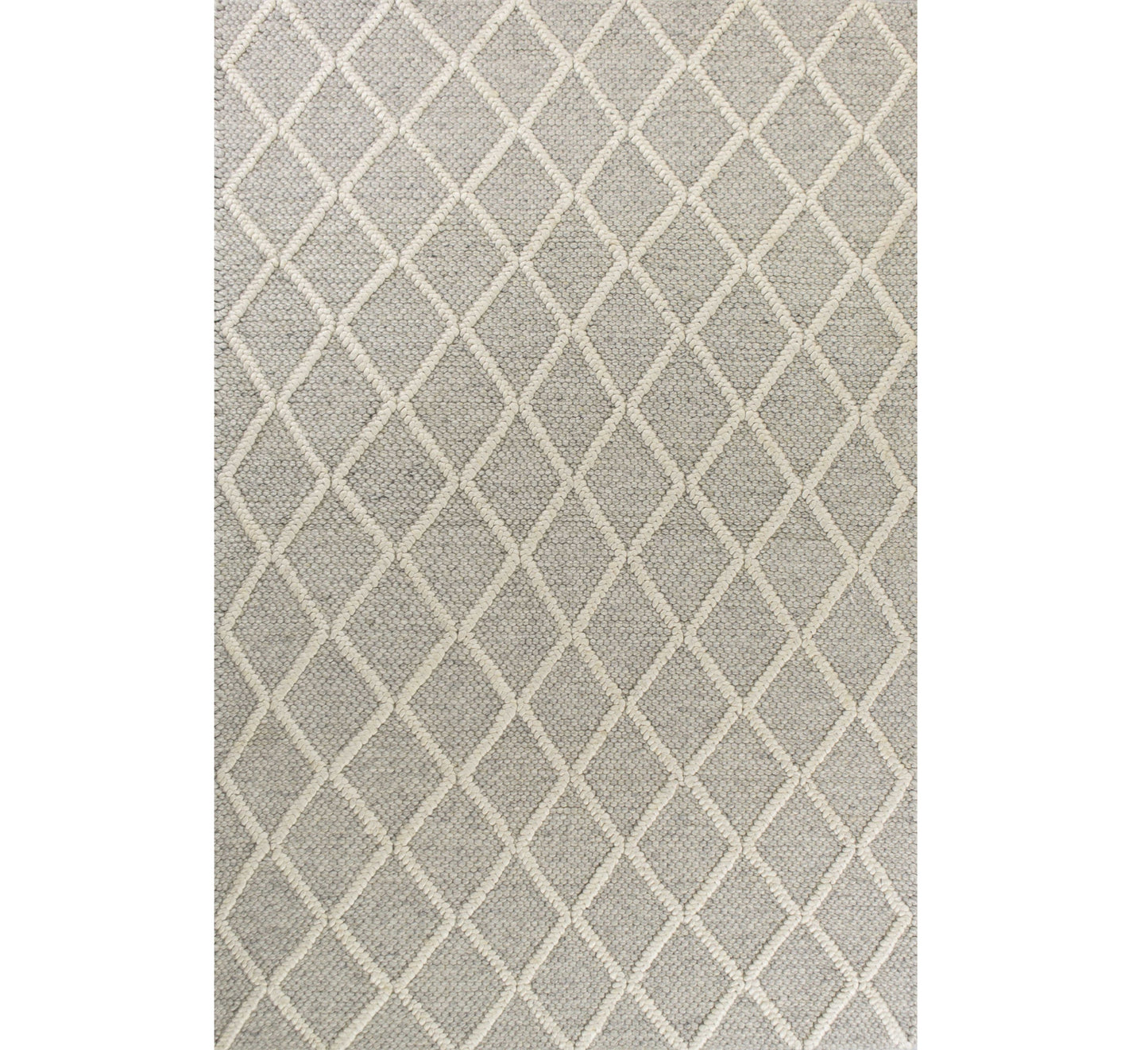9' X 13' Gray And Ivory Wool Diamond Hand Woven Area Rug