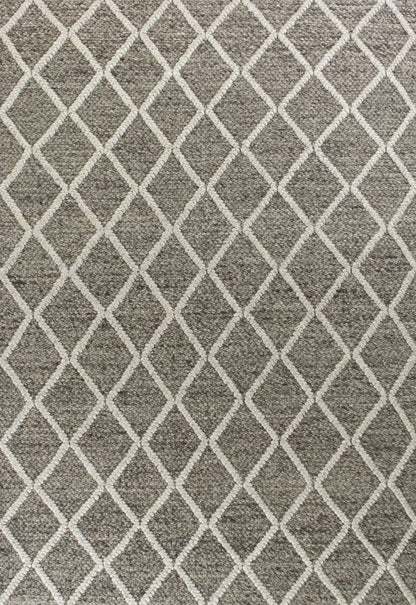 5' X 7' Dark Gray and Ivory Wool Diamond Hand Woven Berber Area Rug