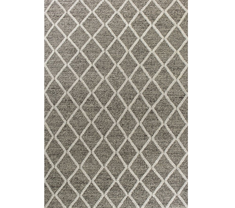 5' X 7' Dark Gray and Ivory Wool Diamond Hand Woven Berber Area Rug
