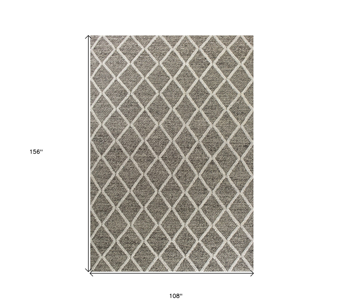 8' X 10' Dark Grey Hand Woven Diamond Pattern Indoor Area Rug