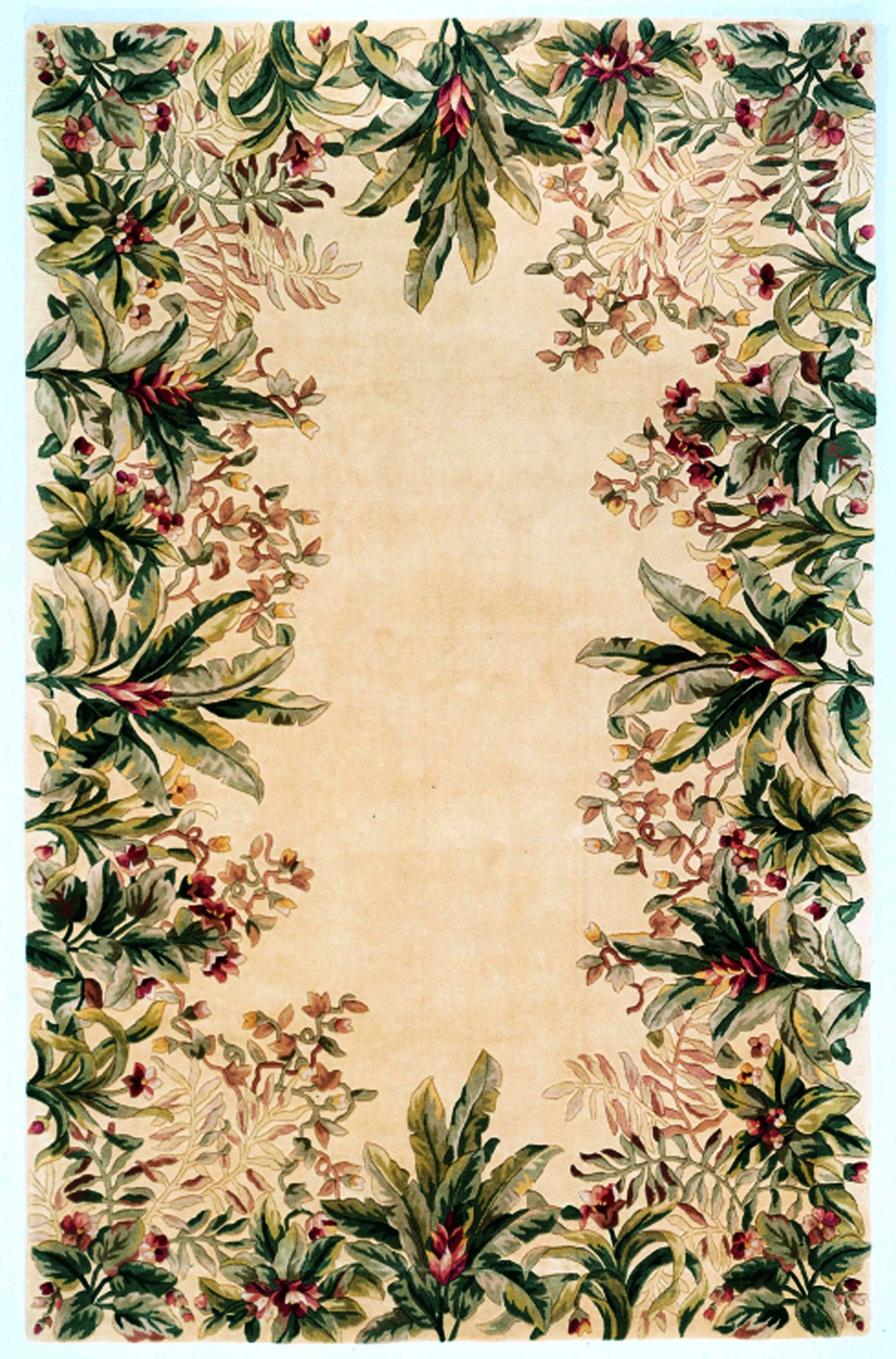 8' Ivory Wool Tropical Floral Hand Tufted Runner Rug