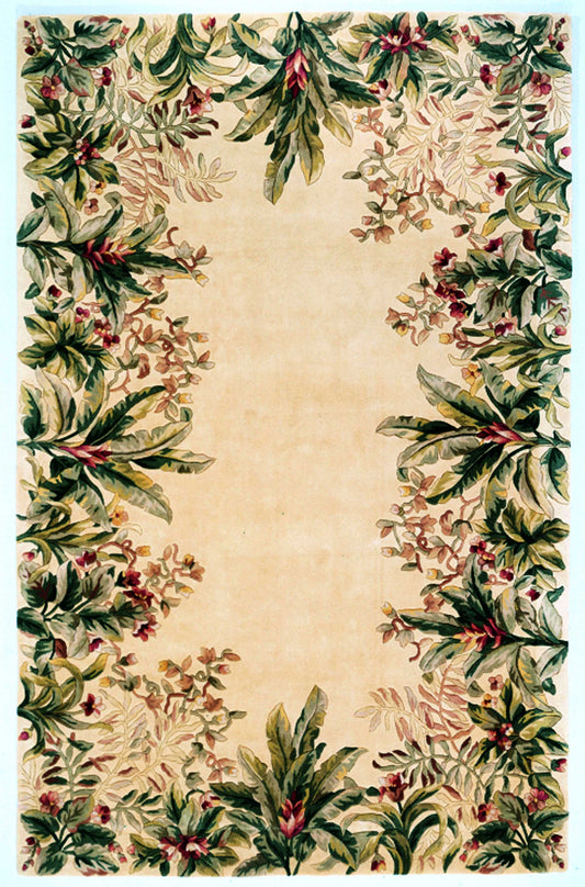 8' Ivory Wool Tropical Floral Hand Tufted Runner Rug