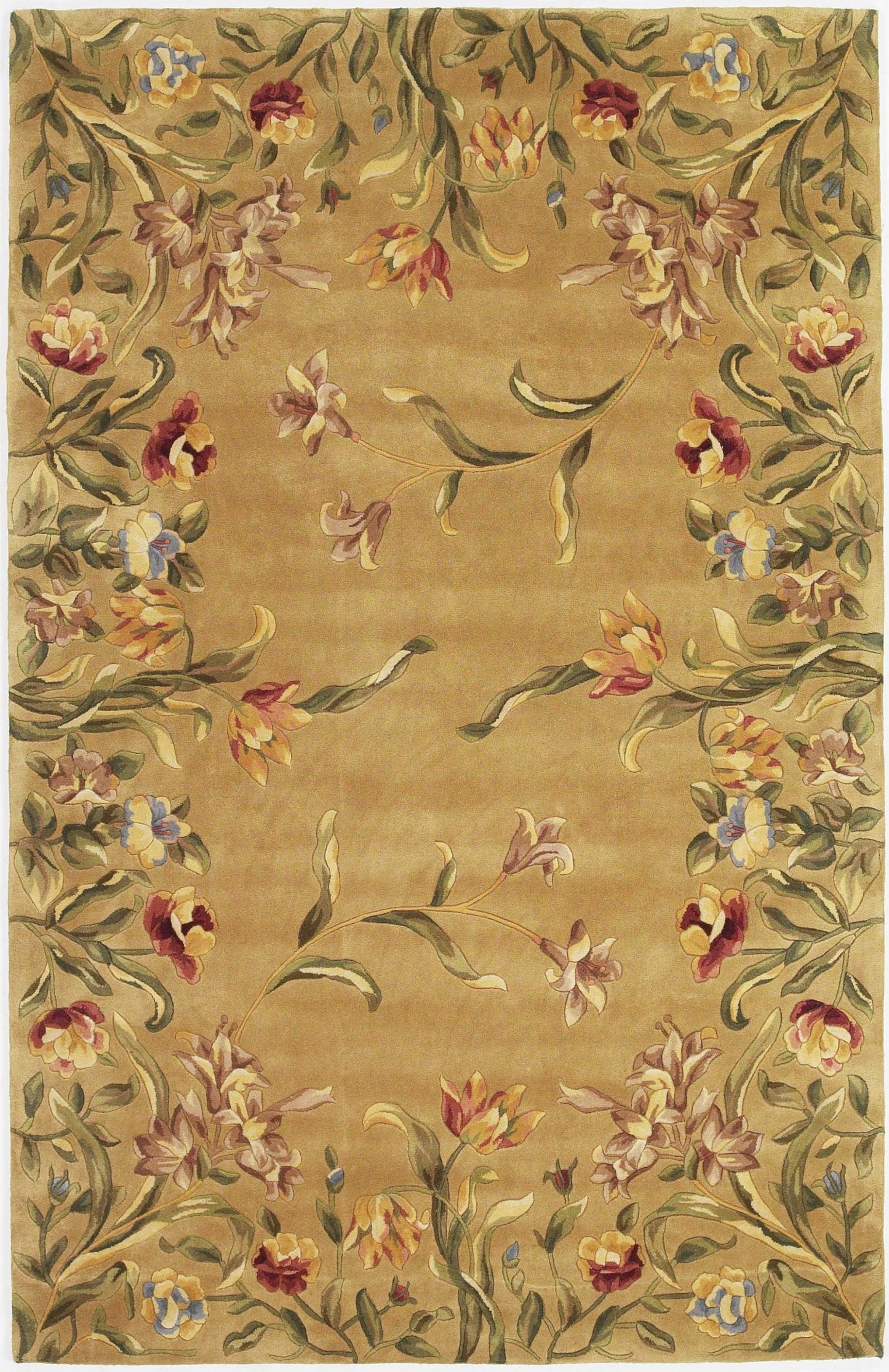 8' Golden Yellow Wool Floral Hand Tufted Runner Rug