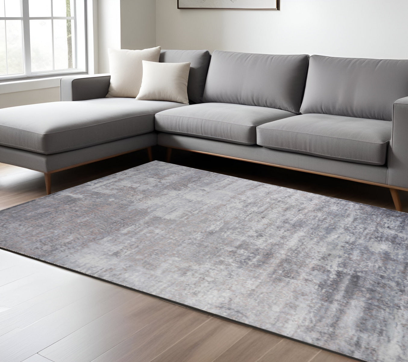 5' X 7' Slate Gray And Dark Gray Abstract Hand Loomed Area Rug