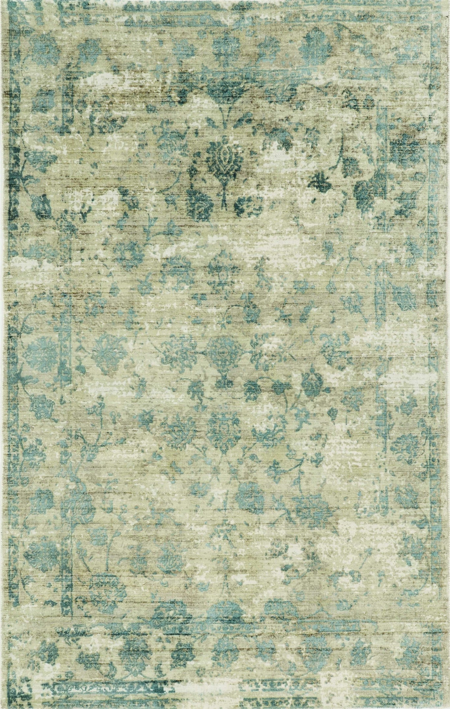 3' X 5' Beige and Blue Floral Area Rug
