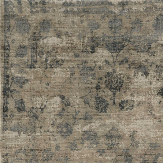 8' X 10' Sand Blue Hand Loomed Traditional Floral Indoor Area Rug