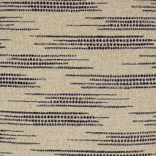 Beige textured upholstery fabric with dark navy dotted dash stripes, modern abstract pattern.