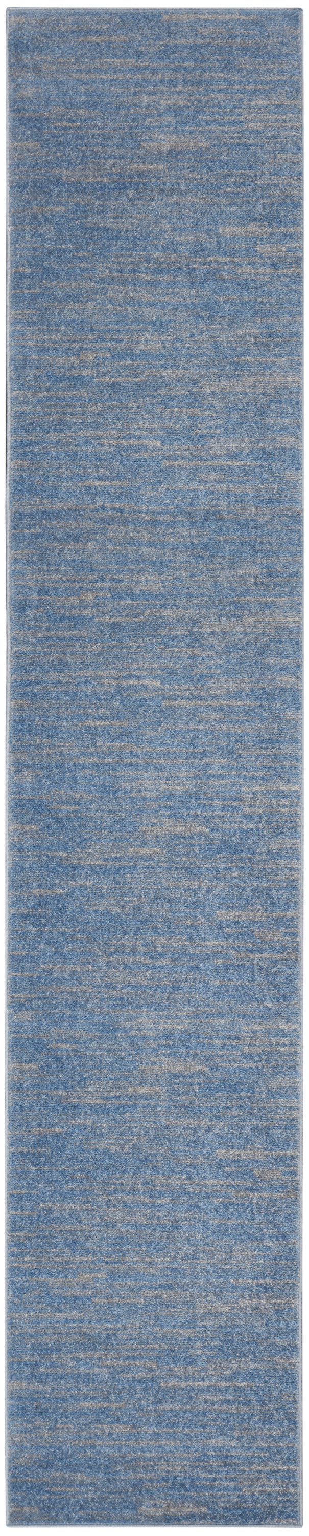 Blue heathered rug runner with beige flecks; long rectangular, soft woven texture for hallways or entryways.