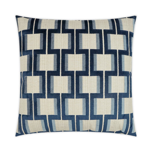 D.V. KAP HOME   24" x 24" Shoreham Pillow - Indigo Geometric    - 3520-I-2424
