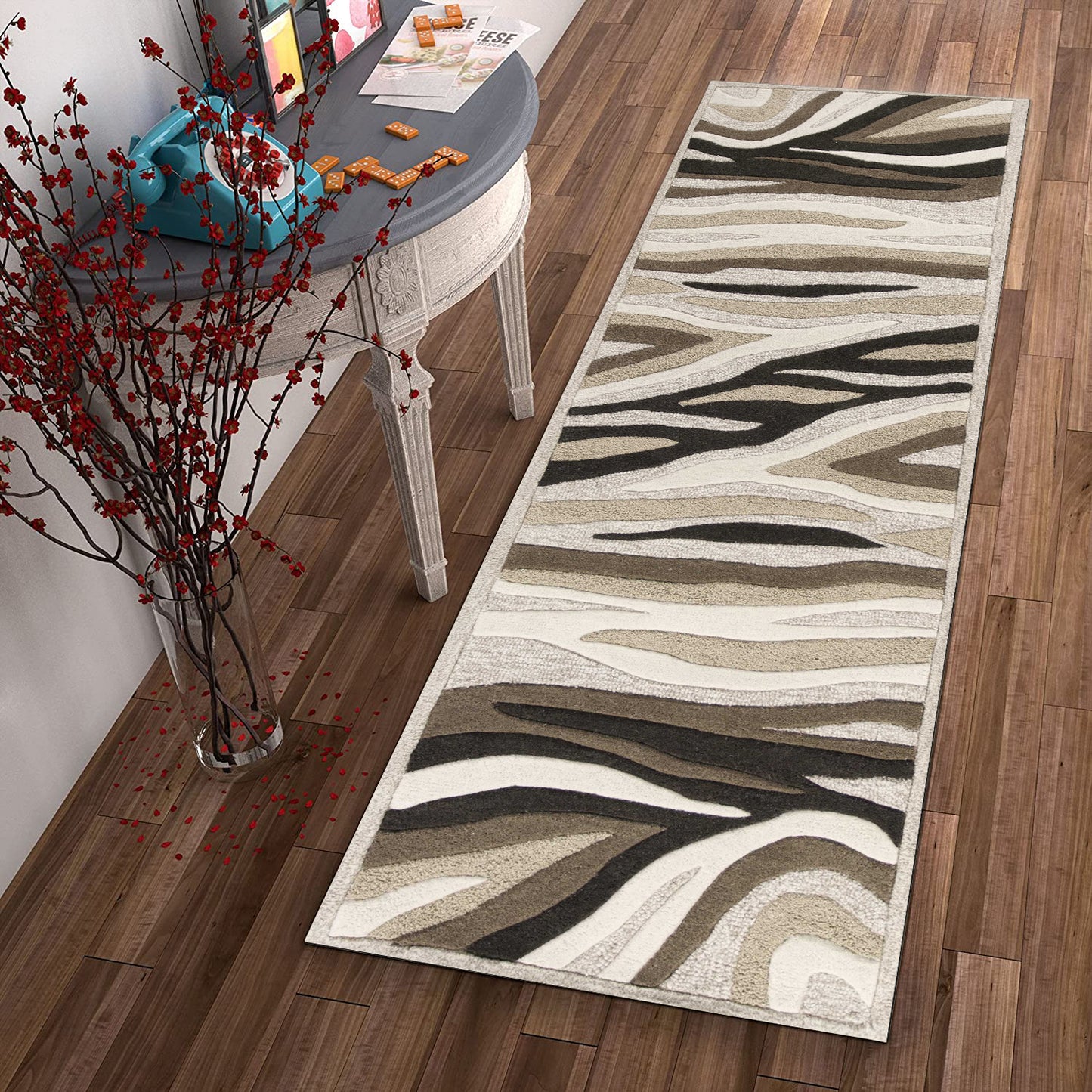 5' X 8' Natural Beige Hand Tufted Abstract Waves Indoor Area Rug