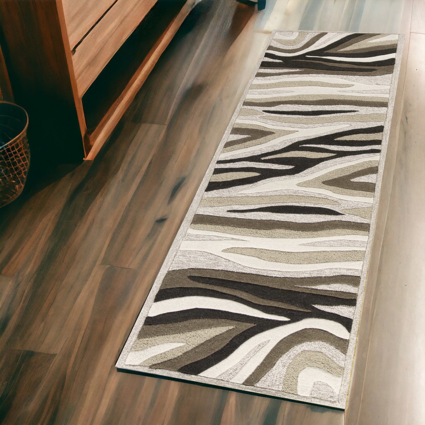 5' X 8' Natural Beige Hand Tufted Abstract Waves Indoor Area Rug