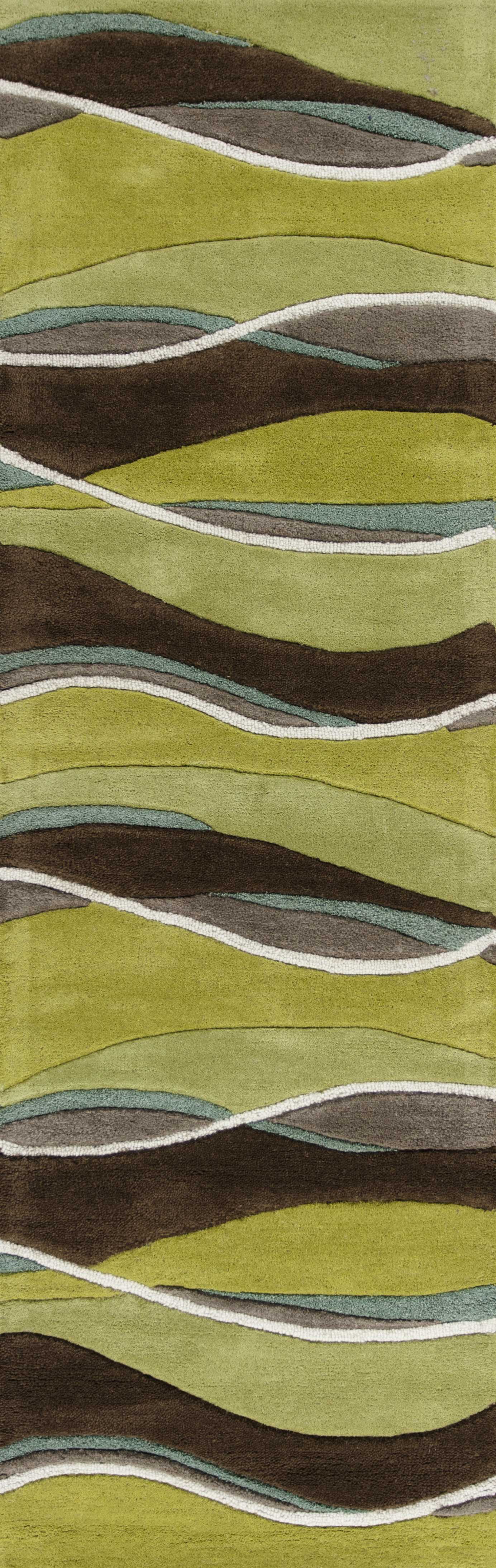 8' X 11' Lime Mocha Hand Tufted Abstract Waves Indoor Area Rug