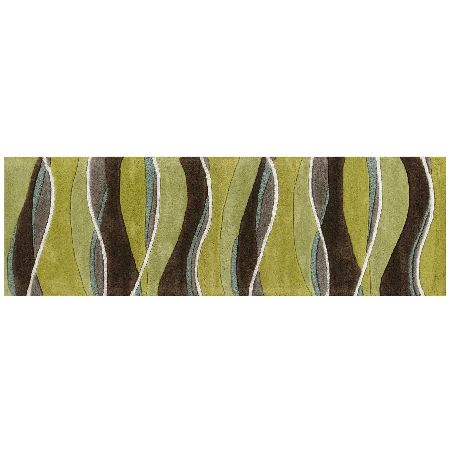 8' X 11' Lime Mocha Hand Tufted Abstract Waves Indoor Area Rug