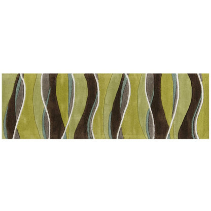 5' X 8' Lime Green Brown And Blue Wool Abstract Hand Tufted Area Rug