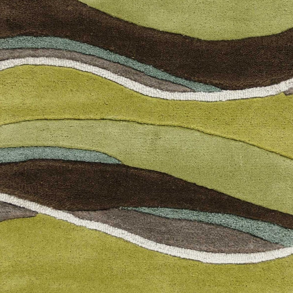 5' X 8' Lime Green Brown And Blue Wool Abstract Hand Tufted Area Rug