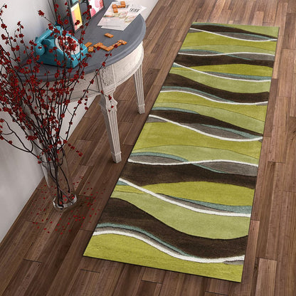 5' X 8' Lime Green Brown And Blue Wool Abstract Hand Tufted Area Rug