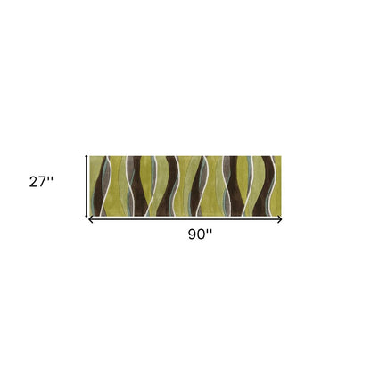 5' X 8' Lime Green Brown And Blue Wool Abstract Hand Tufted Area Rug