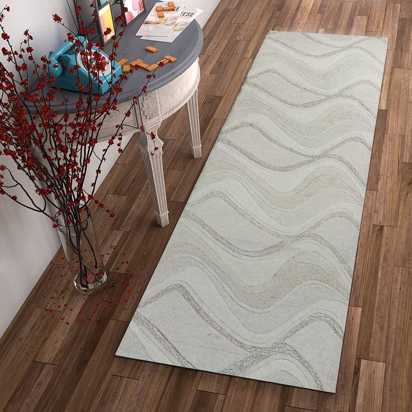 5'X8' Ivory Hand Tufted Abstract Waves Indoor Area Rug