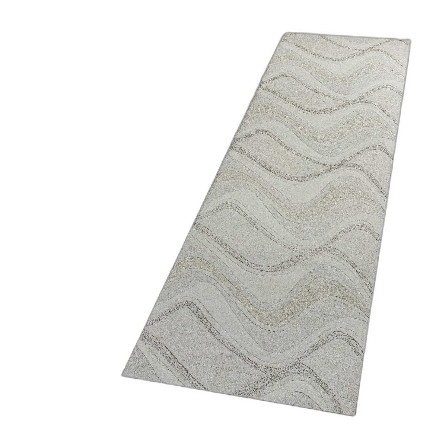 5' X 8' Ivory Hand Tufted Abstract Waves Indoor Area Rug