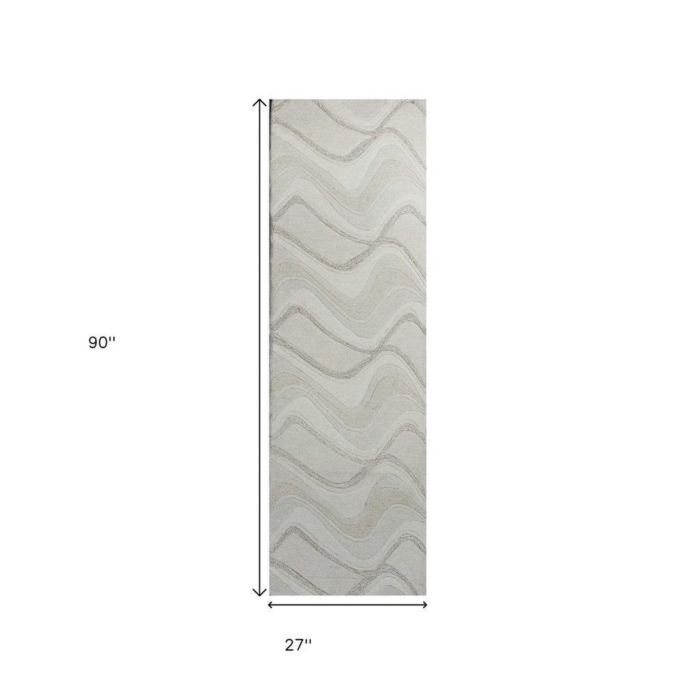 2' X 4' Ivory And Gray Wool Abstract Hand Tufted Area Rug