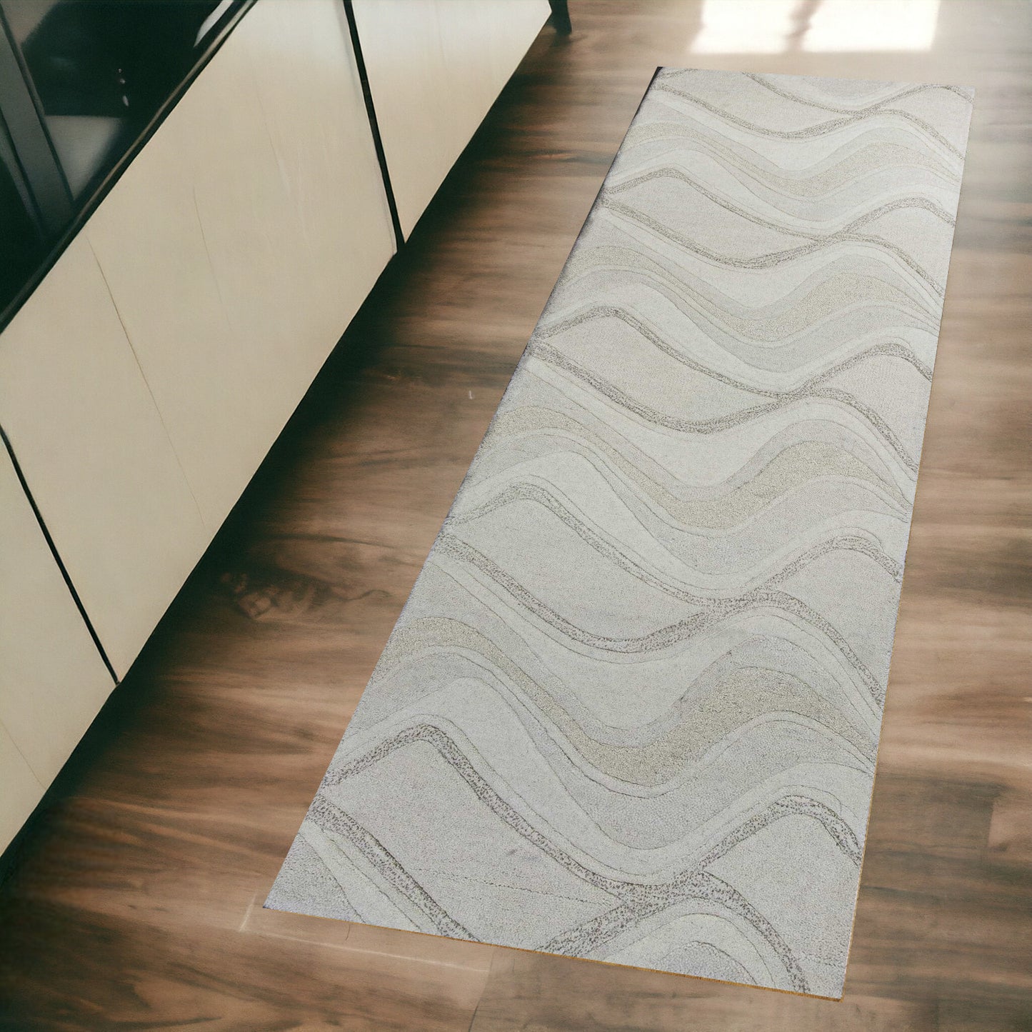 5' X 8' Ivory Hand Tufted Abstract Waves Indoor Area Rug