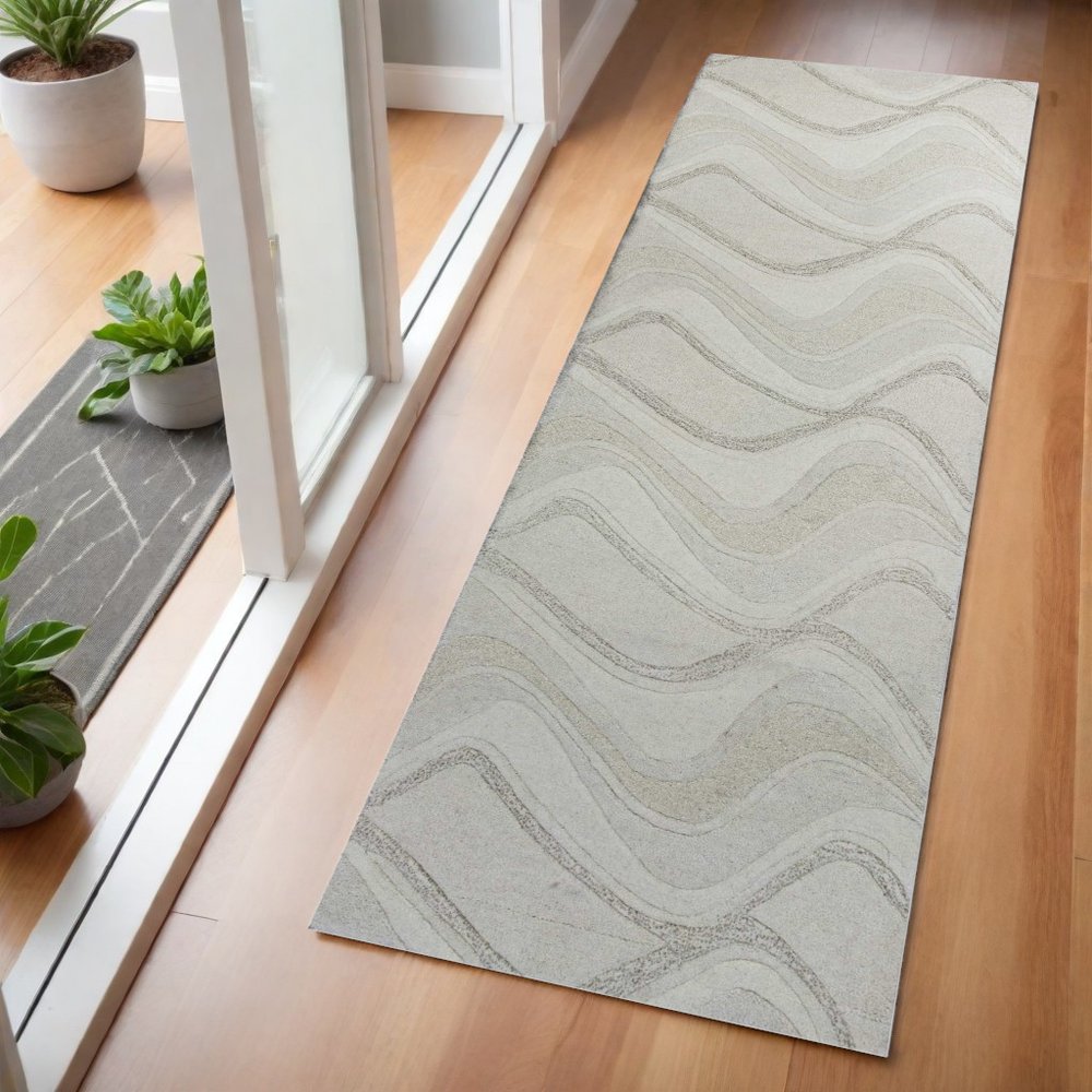 3' X 5' Ivory And Gray Wool Abstract Hand Tufted Area Rug