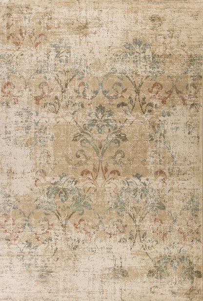 5' X 8' Champagne And Beige Damask Area Rug