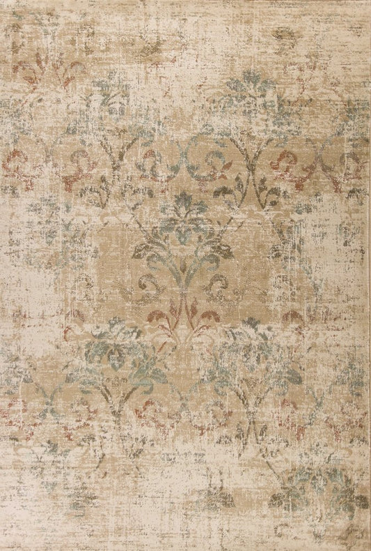 5' X 8' Champagne And Beige Damask Area Rug