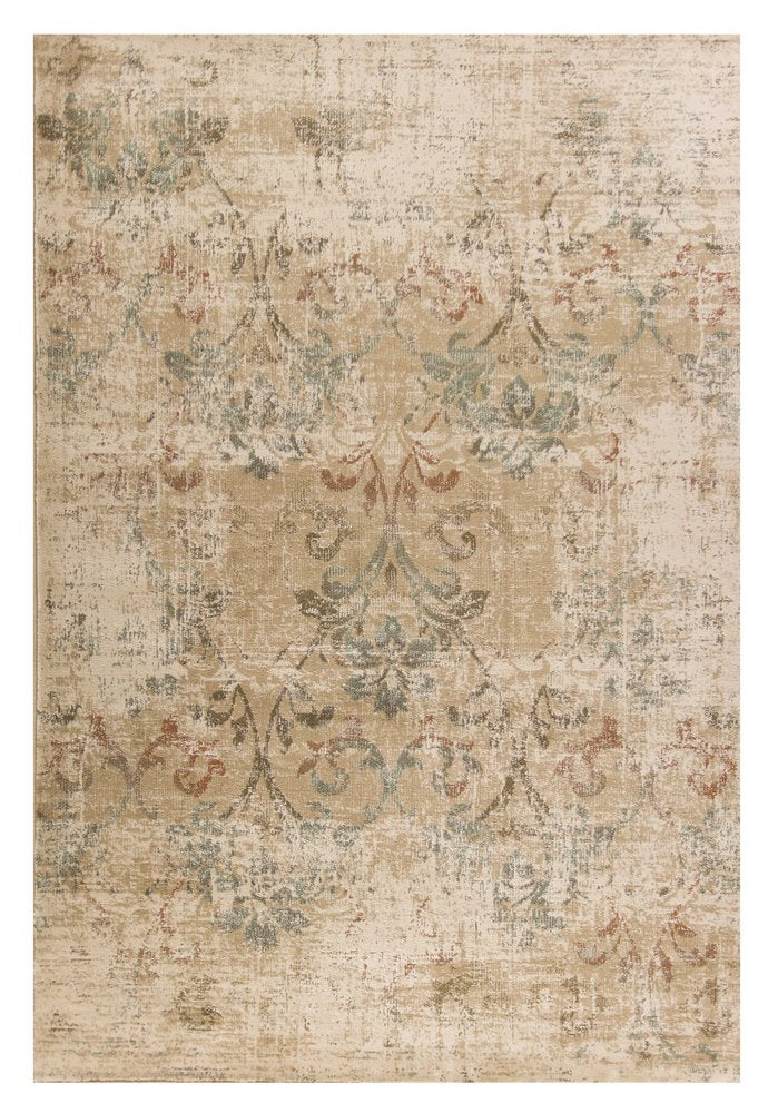 5' X 8' Champagne And Beige Damask Area Rug