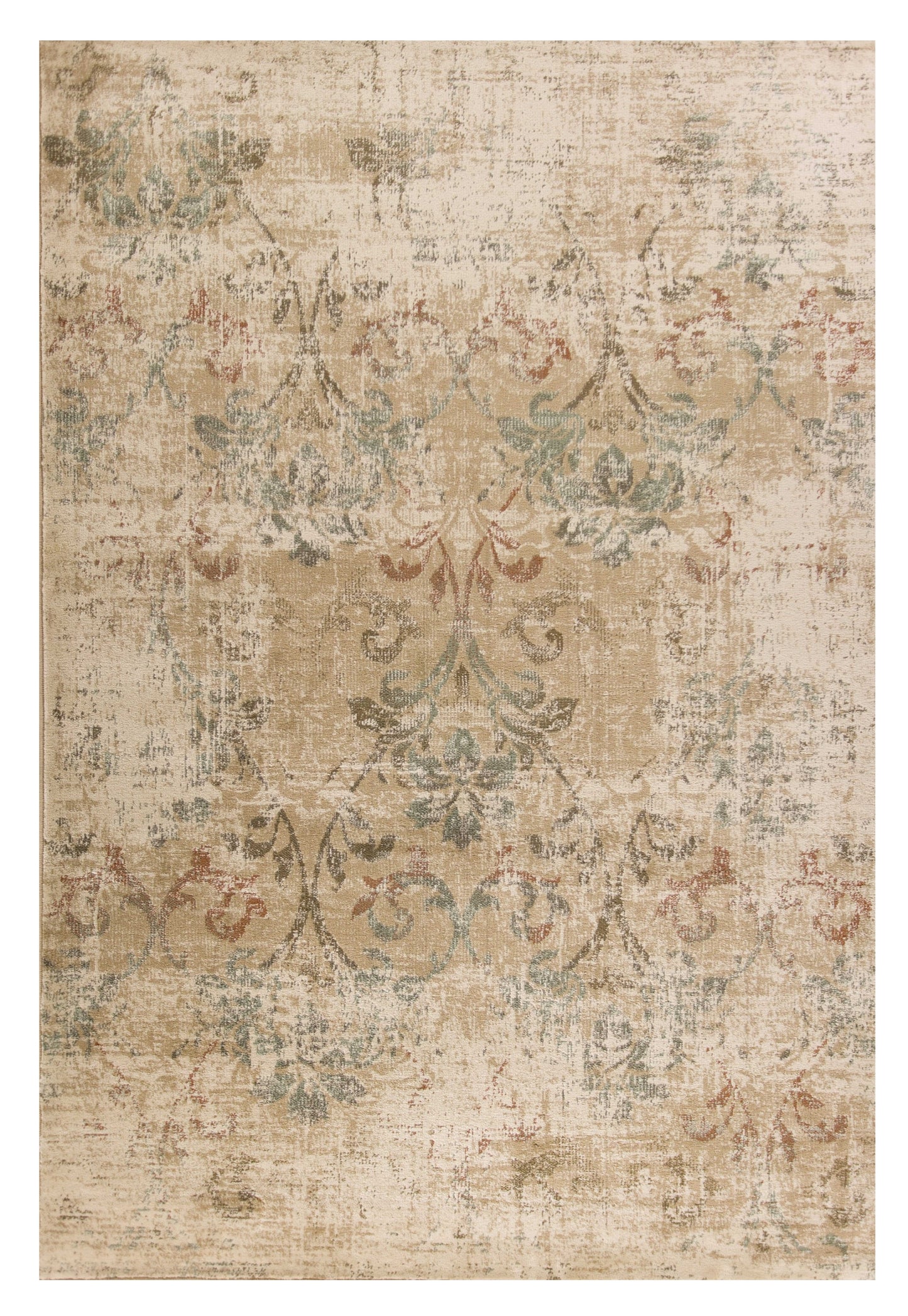 8' X 11' Champagne Beige Machine Woven Damask Indoor Area Rug