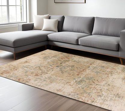 5' X 8' Champagne And Beige Damask Area Rug