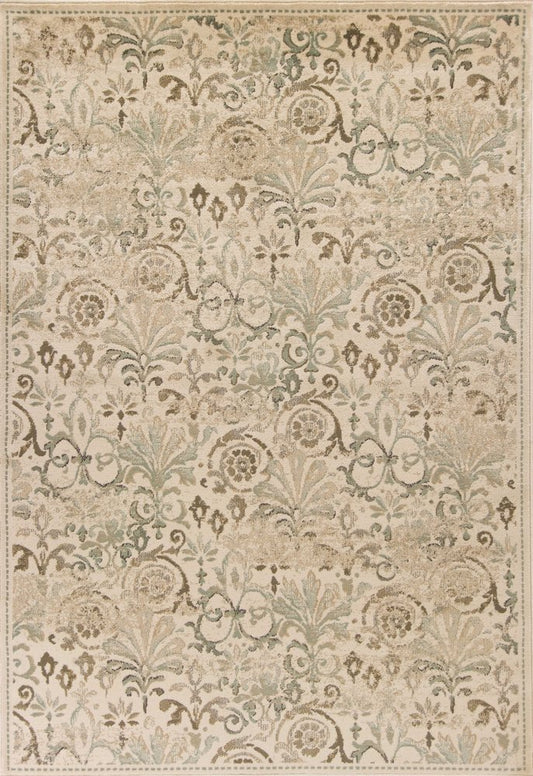 7' Ivory And Brown Floral Medallion Runner Rug
