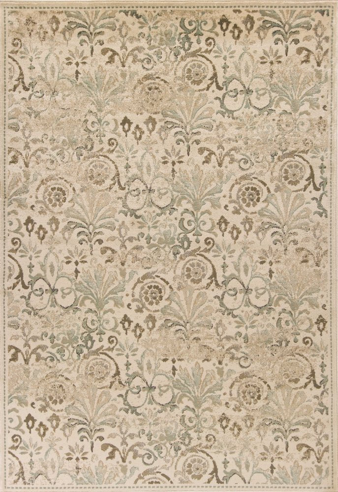 8' X 11' Ivory And Brown Floral Medallion Area Rug
