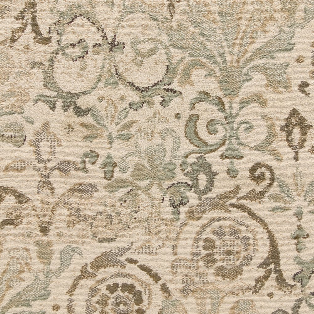 7' Ivory And Brown Floral Medallion Runner Rug