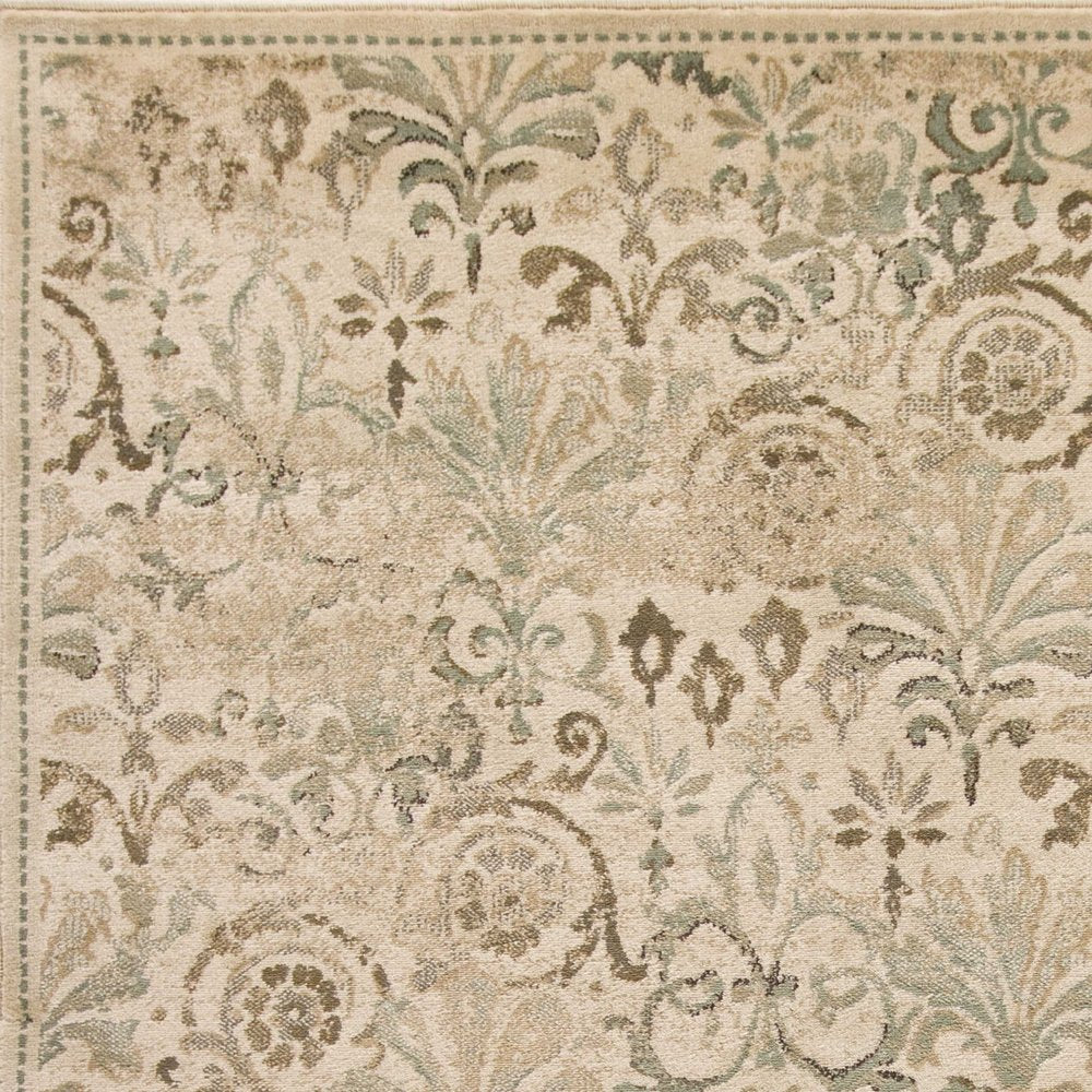 7' Ivory And Brown Floral Medallion Runner Rug